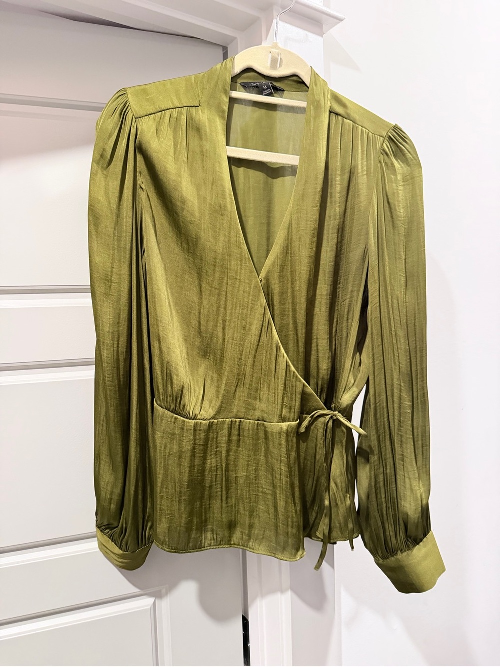 Banana Republic Olive Green Long Sleeve Tie-Front Blouse